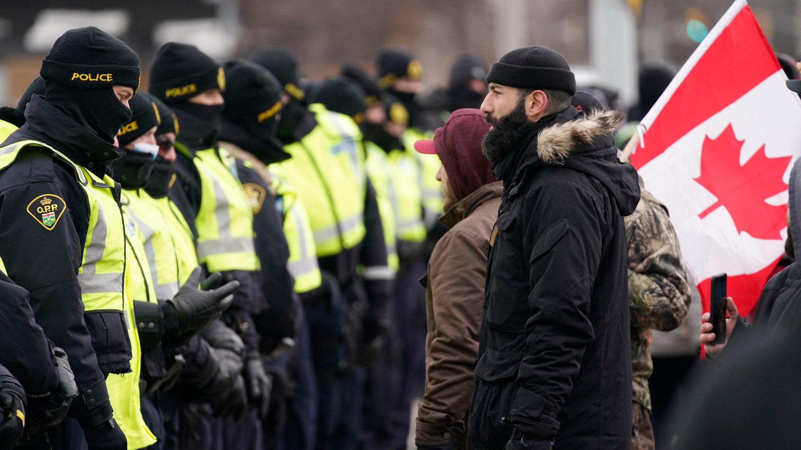 Canadian Police Clearing Protesters From Key Bridge Connecting Canada And U.S.