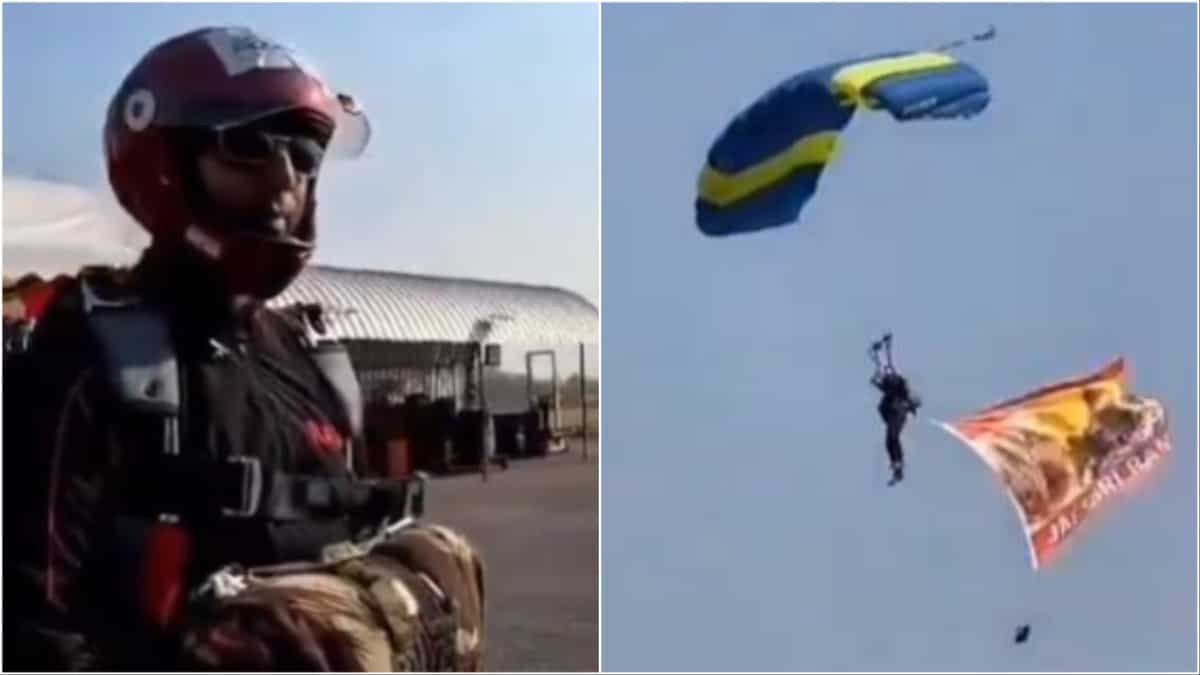 Outdated Indian Navy officer skydives with ‘Jai Shri Ram’ flag in Thailand