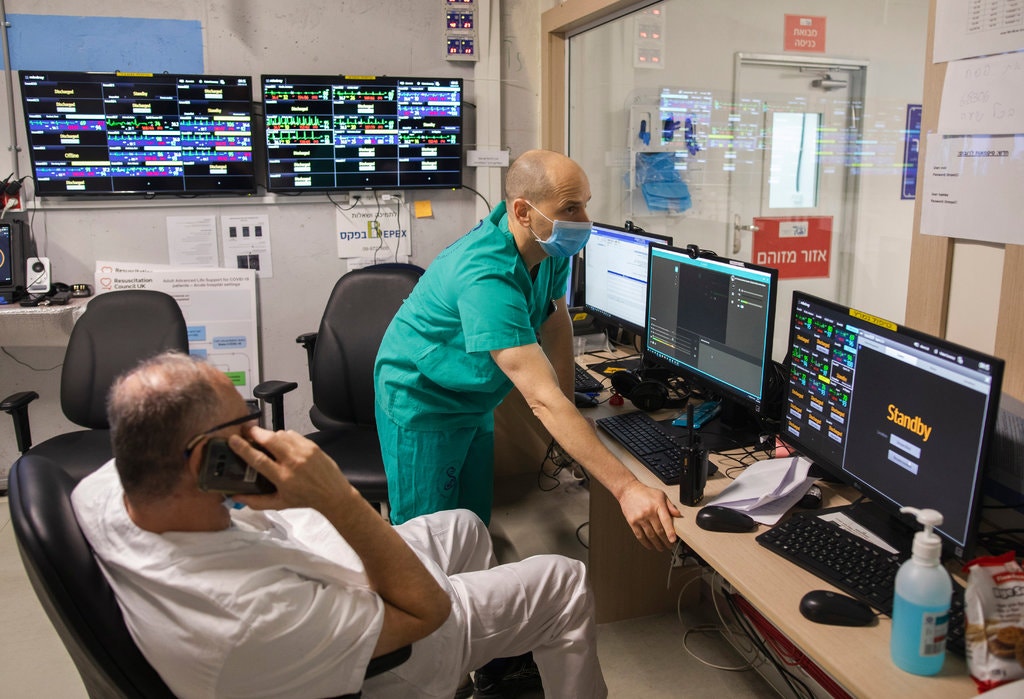 The control room at the coronavirus critical care department of the Sheba Medical Center in Ramat Gan, Israel, on Tuesday.